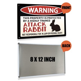 BEASTZHENG Warning Attack Rabbit Metal Tin Sign Wall Decor for Home Door Outdoor - 8x12 Inch