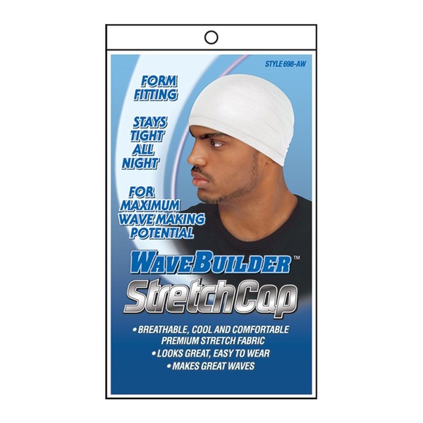 WaveBuilder Stretch Cap | Breathable Cool and Comfortable Fabric for Smooth Hair Waves, White