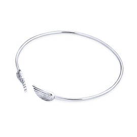 Dainty Religious Minimalist Thin Guardian Angel Wing Feather Bangle Cuff Bracelet For Women Teen .925 Sterling Silver