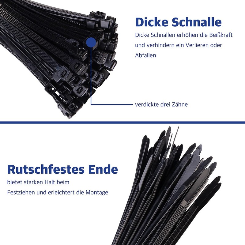 AGT Kabelbinder Klebesockel: 800er-Set UV-beständige Kabelbinder mit Sockel, schwarz (mit