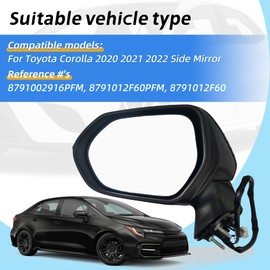 Black Left Driver Side Mirror Replacement For Toyota Corolla 2020 2021 2022 -Non-Heated Manual Black Left Side Mirror Replace# 8791002916PFM(3Pins)
