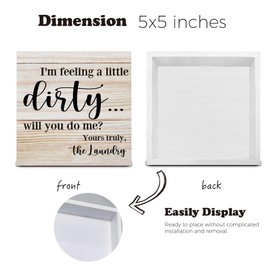 I'm Feeling a Little Dirty Wooden Box Sign Desk Decor, Laundry Quote Wood Box Sign for Home Laundry Shelf Table Decoration 5 X 5 Inch