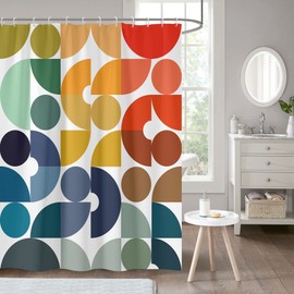 zokyer Kids Shower Curtain Colorful Rainbow Retro Fun Geometric Cute Teen Bright Polka Dot Abstract Girl Orange Blue Bathroom Decor Polyester Fabric Plastic Hooks 12 Pack (60Wx72L)