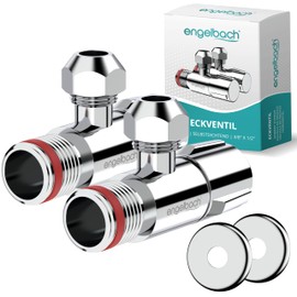 Engelbach® Universal Angle Valve 1/2 Inch Self-Sealing [Set of 2] - Angle Control Valve with Classic Screw Cap - for Cold and Hot Water Pipes