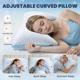 A-Pce Cooling Pillow for Sleeping,Neck and Shoulder Pain,Shredded Memory Foam Crescent Pillows,Queen Pillows Set of 1-Hot Sleepers Adjustable Firm Pillow Queen Bed Pillows-Washable Cover&Extra Foam