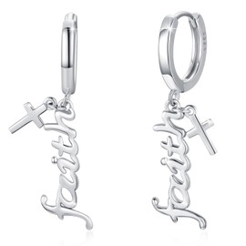 Faith Earrings 925 Sterling Silver Faith Cross Hoop Huggie Earrings,Hypoallergenic Christian Faith Earrings Jewelry for Women