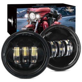 Nilight Motorcycle 2PCS 4.5 Inch LED Fog Lights Passing Auxiliary Light DOT Compatible with Harley Davidson Electra Street Glide Heritage Softail Classic Road King, Black