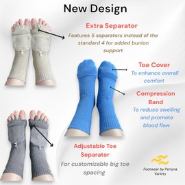 Perlyna Variety Toe Alignment Socks with Toe Separators for Women and Men Bunions Relief Overlapping Toes Yoga Massage Socks (US, Alpha, Medium, Regular, Regular, Blue)
