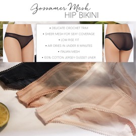 OnGossamer Women's Mesh 3 Pack Bikini Style Underwear - Champagne, Medium