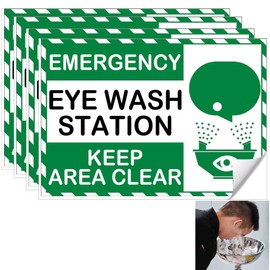 Emergency Eye Wash Station Sign Emergency Eyewash Station Sticker Labels 4 Pcs Emergency Keep Area Safety Sign-Waterproof Eye Wash Safety Shower Stickers for Lab, School or Hospital 10" x 7"