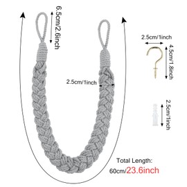 Litinliv Pack of 2 Curtain Tiebacks, Curtain Tiebacks Made of Natural Cotton Rope, Curtain Ties with Twisted, Decorative Curtain Tiebacks, for Living Room, Bedroom, Cafe (Beige)