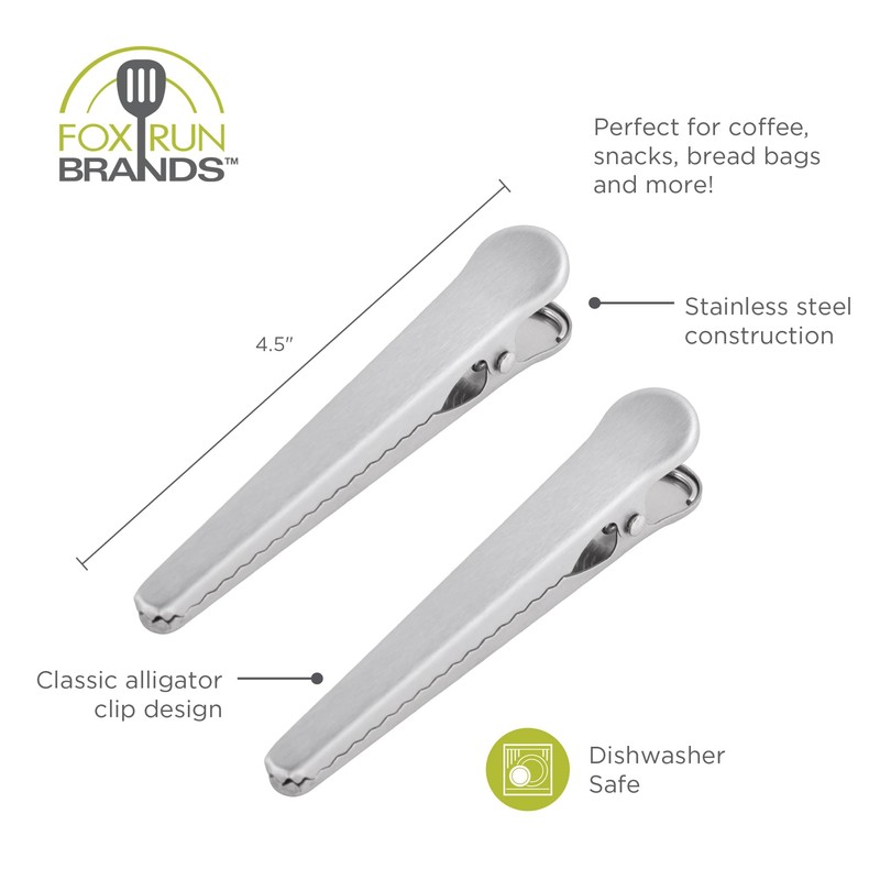 Fox Run Bag Clips, Set of 2 Stainless Steel Kitchen