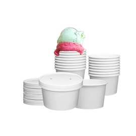 DHG PROFESSIONAL 250 Sets White Paper Food Containers With Vented Lids, To Go Hot Soup Bowls, Disposable Ice Cream Cups (8oz)