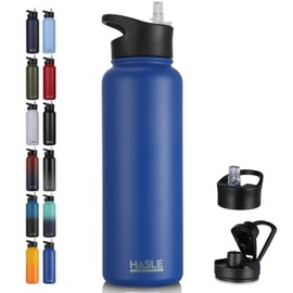 HASLE OUTFITTERS 40oz Stainless Steel Water Bottle, Vacuum Insulated Double Walled Leak Proof Sports Water Bottle with 2 Lids (Straw and Spout Lid) Keep Cold and Hot(Royal Blue,1)