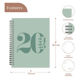 Rileys Planner 2024-2025 18-Month Academic Weekly Planner - Typographic Weekly & Monthly Agenda Planner, Flexible Cover, Notes Pages, Twin-Wire Binding (8 x 6 inch, Green)