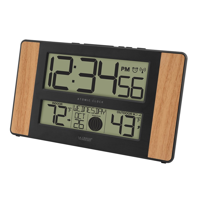 La Crosse Technology Atomic Digital Clock with Outdoor Temperature, Wood