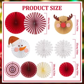 SUNBEAUTY Christmas Party Decorations Christmas Classroom Decorations Hanging Paper Fans with Reindeer Snowman for Xmas Holiday Ceilings Wall Decor Winter New Year Party Supplies