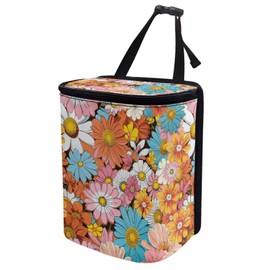 Dreaweet Colorful Daisy Car Trash Can with Lid Leak Proof Portable Auto Garbage Can Multifunctional Vehicle Interior Accessories with Adjustable Straps Universal Fit Truck SUV Sedan