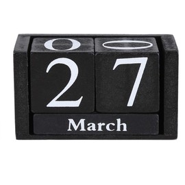Vintage Wooden Calendar, Chic Blocks Desktop Perpetual Calendar, Time Concept Rustic Wooden Cubes Calendar Month Date Display Home Office Decoration(black)