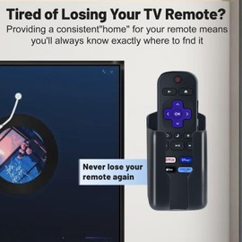 Runhike Hole-Free Remote Holder Wall Mount Compatible with Roku,Strong Adhesive Morden Simple Remote Holder Compatible with Roku,Black,2 PCS