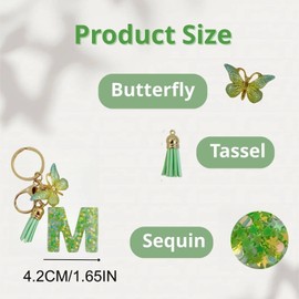 HAODOPSTY Keyring Girl, Key Fob Letter, Key Ring with Initial Letter, Key Pendant Butterfly, Keychain Gifts for Women, Green, Green