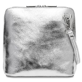 Caspar Small Elegant Leather Clutch Women's Shoulder Bag in Metallic Look - Classic Line - Model No. 778 - Made in Italy, Colour: Silver, Size: One Size