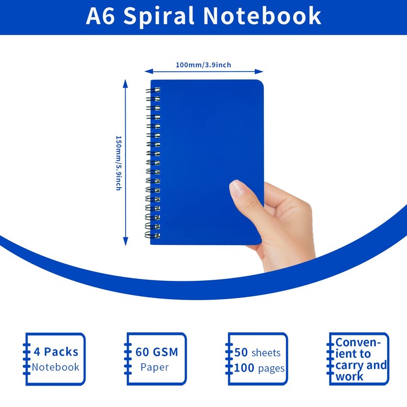 YiHenTiezz Spiral Notebook 4Pack Pocket Notebook 4.2"x 6.1" Pocket Notepad