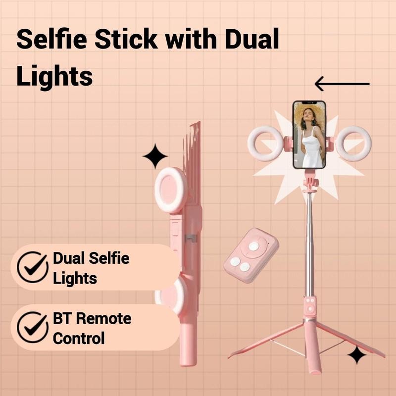 Multifunctional Selfie Stick, Retractable Phone Tripod with Lights, Selfie Stick