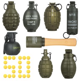 Tactical Toy-Grenade for CS Battle Game,8Pcs Fall Resistant Refillable Fun Impact,Hand Fake Grenade Toy with 100 Foam Ammo for 14+ Outdoor Sport,Green
