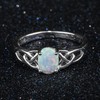 ACEFEEL Oval Lab Created White Opal Celtic Knot 925 Sterling