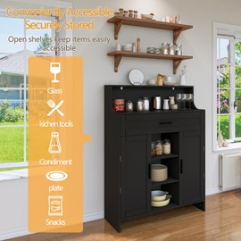 Viaozutis Storage Cabinet with Doors and Drawers,Kitchen Storage Cabinets，with Drawer and Adjustable Shelf，for Bathroom/Kitchen/Living Room/Entrance Hall (Black)