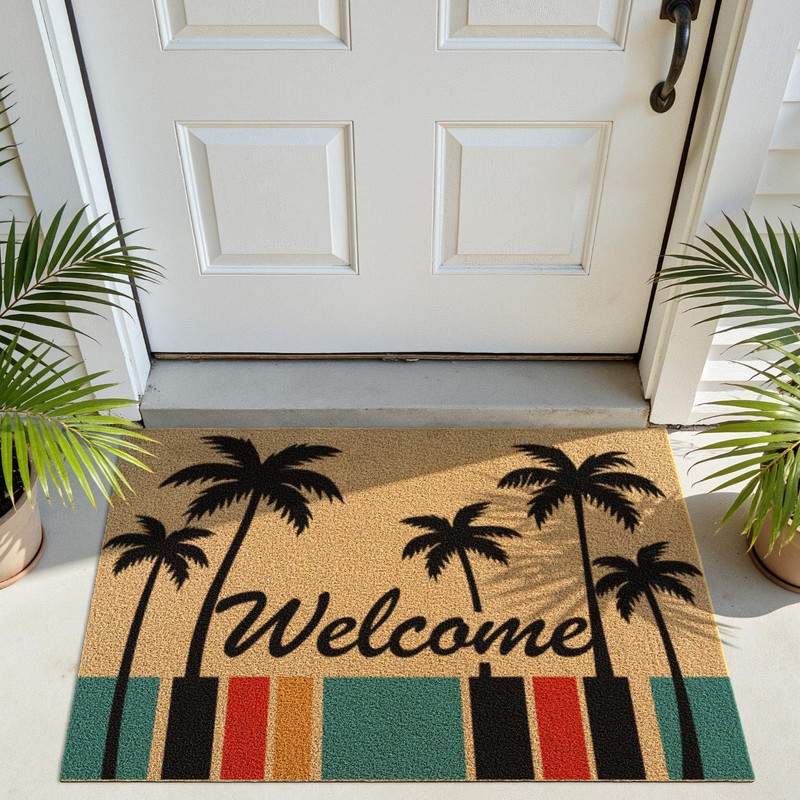 Front Door Mat Outside Entrance 24x36 Welcome Doormat Coconut Tree