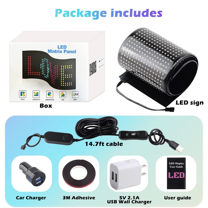 Wishiot LED Car Sign LED Message Board APP Control Flexible