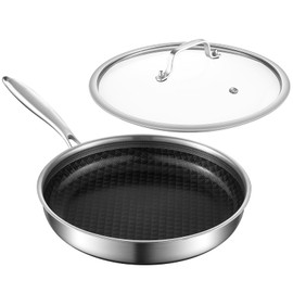 MOUTIUS 10-Inch Non Stick Frying Pans, NonStick Stainless Steel Pan Set, Tri-Ply Skillets and Pan Set with Lid, Induction Cooker Compatible, Cool-Touch Handle, Dishwasher and Oven Safe