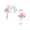 Girls Pink Crystal Ballerina Sterling Silver Stud Earrings 12mm