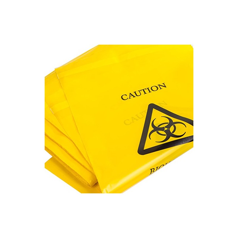 100x Yellow Biohazard Bags - 35cm x 20cm - Self