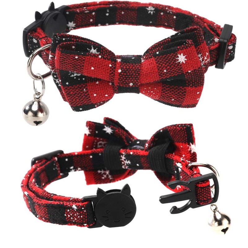 2 Pack/Set Christmas Cat Collar Breakaway with Cute Bow Tie
