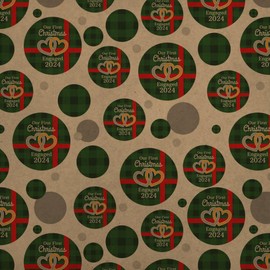GRAPHICS & MORE Our First Christmas Engaged 2024 Hearts Green Plaid Premium Kraft Gift Wrap Wrapping Paper Roll