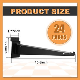 Therwen 24 Pcs 15.8" Chrome Slatwall Knife Shelf Bracket with Lip Metal Slatwall Brackets Hooks Slatwall Hanger Heavy Duty Shelf Slatwall Accessories Home Boutique Retailer Display (Black)