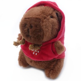 Gwezmxs Capybara Plüschtier mit Schlüsselanhänger, Kuscheltiere mit ‌Roter Kapuzenpullover‌ für Mädchen Jungen, 12x9cm