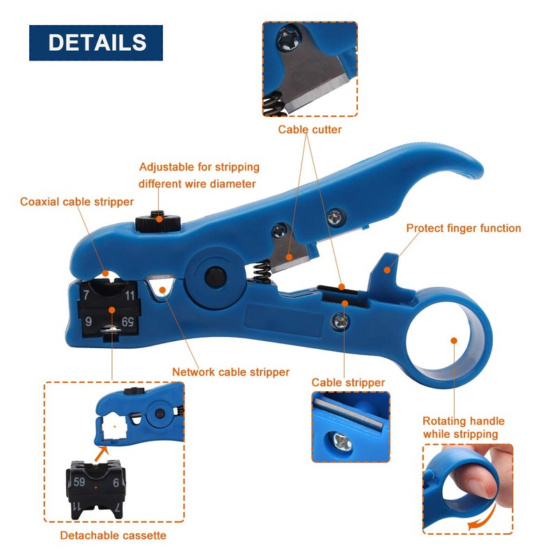 Delgada Multifunctional Coax Compression Connector Crimper Kit with 20 F