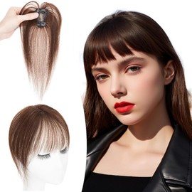 Air Hair Bangs, Darkest Brown Clip on Bangs Wispy Fringe with Temples Hairpieces for Women Curved for Daily Wear (Light Brown)