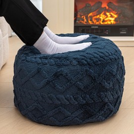 Poofieotto Round Pouf Ottoman Stuffed 20x12 Inches Floor Pouf Chair for Living Room Bedroom Modern Foam Pouf Ottoman Foot Rest for Couch Home Decor Pouffe Dark Blue