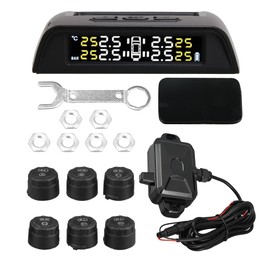 X AUTOHAUX RV Tire Pressure Monitoring System TPMS Wireless Solar Charger 5 Alarm Modes LCD Real Time Display with 6 External Sensors Temperature Pressure for RV Trailer Truck