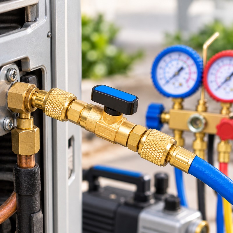G1/4 Brass Refrigeration Ball Valve Adapter, HVAC Refrigerant Charging Vacuum