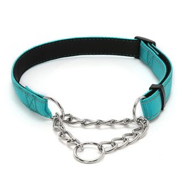 Martingale Dog Collars, Reflective Nylon Soft Padded Dog Training Collar Half-Check Stainless Steel Chain Anti-Escape No Pull Dog Choker Collar, Limited Chain Cinch Collar for Small Medium Large Dogs