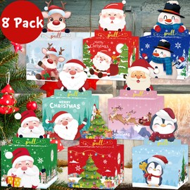 Christmas Party Gifts, 8 Pack Christmas Money Box for Cash Gift Pull, Surprise Money Holders with 400Pcs Transparent Bags, DIY Fun Cash Box for Women Men Girls Boys Kids Adults Mom Dad