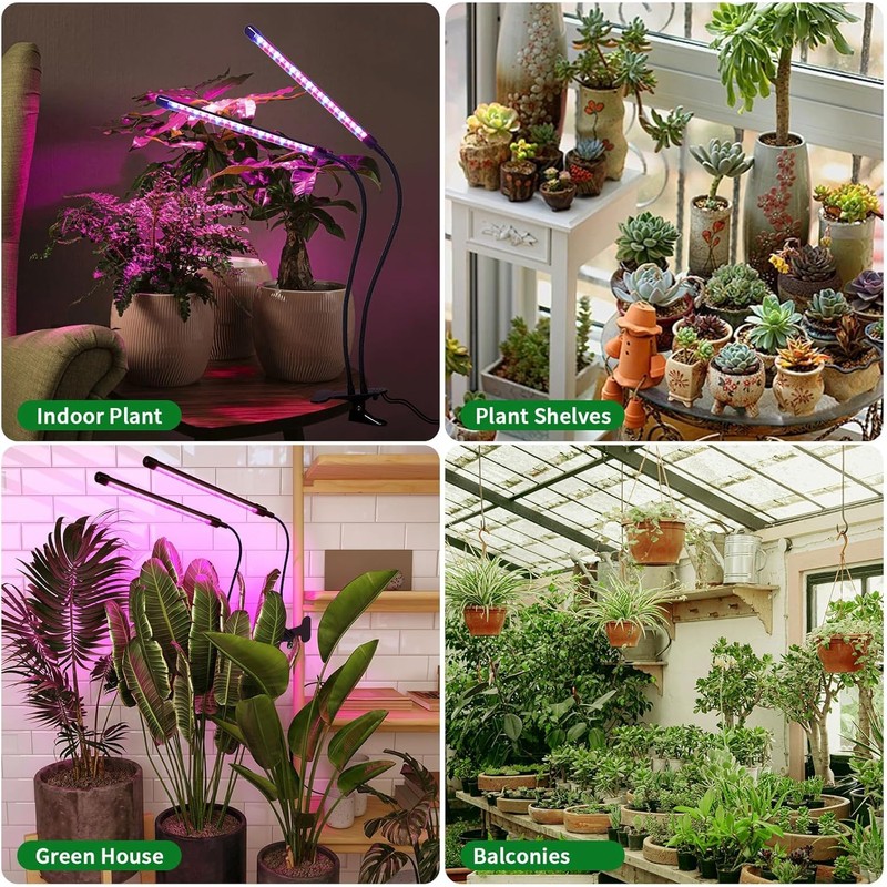 Teilybao Solar-Powered Grow Lamp with Battery, 2-Head 40 LED Full