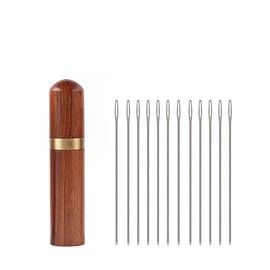 WUTA Leather Craft Needles Rosewood Needle Case Hand Sewing Needles Leather Needles Leather Tools Craft Tools 12 Hand Sewing Needles with Needle Container (L)
