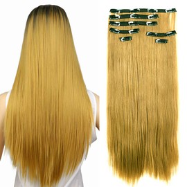 WEICHENS Women Clip in Hair Extensions 16 Clips Full Head Thick Double Weft Synthetic Hair Straight Hairpieces